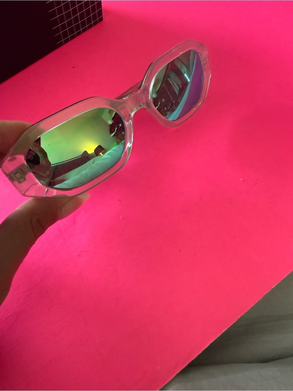 BRAND NEW-Diff Eyewear Clear Frame Sunglasses with Green Mirror Lenses